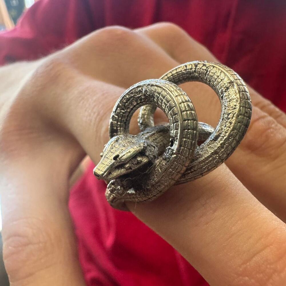 Studio-Made White Brass Double Serpent Ring – Size 8